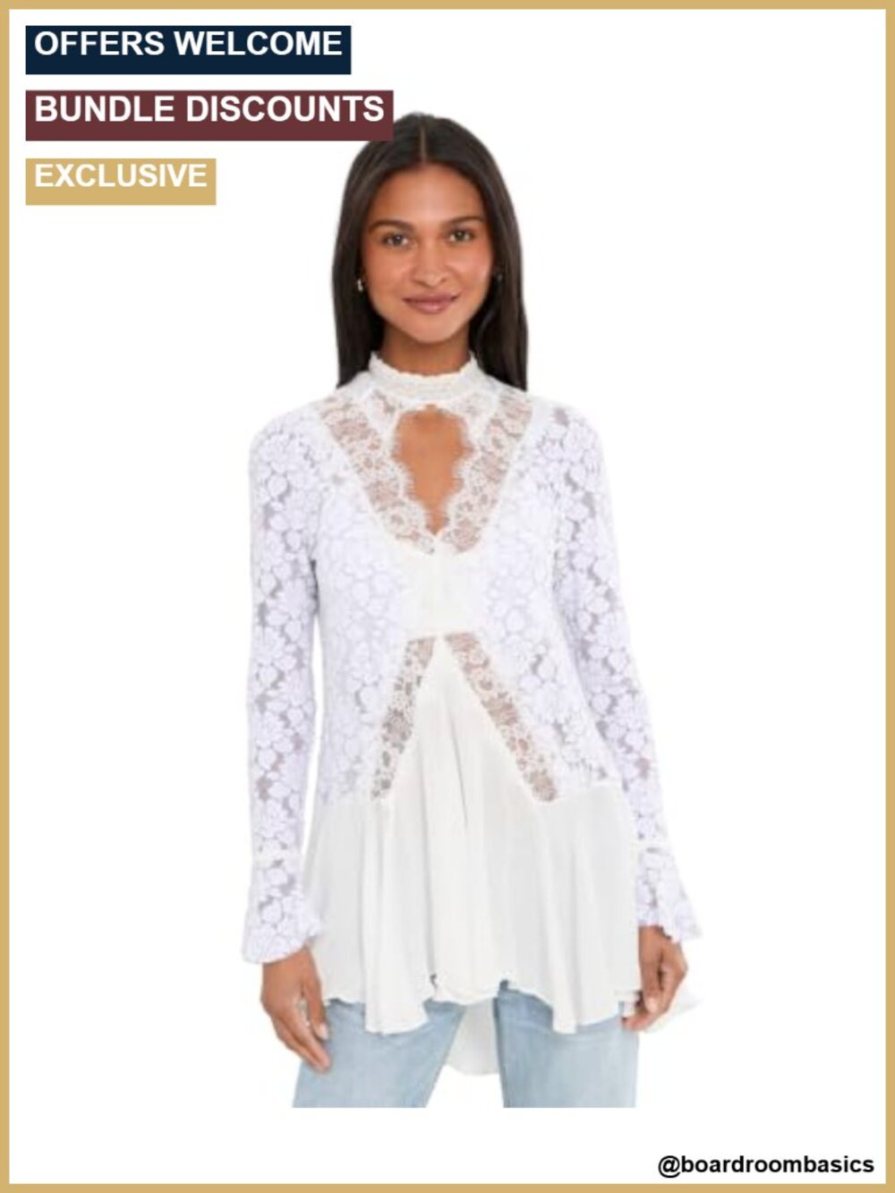 Free People First Crush Lace Tunic Top Mock Neck Long Sleeve Drop Waist